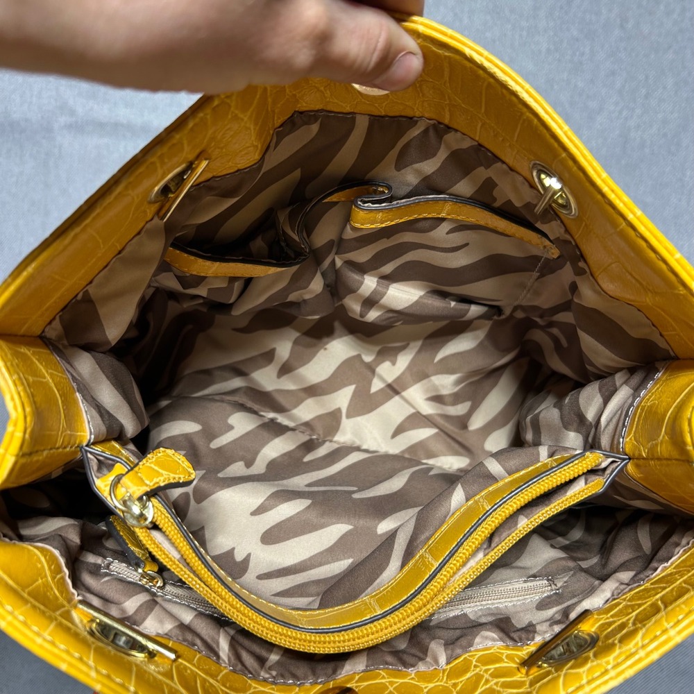 Anne Klein Shoulder Bag Womens Medium Yellow Faux Croc Chain Strap Tote - Picture 9 of 11